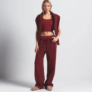 SKIMS  Classic Zip Up Hoodie and Boyfriend Straight leg Set in Merlot Size XS